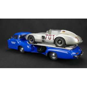 1/18 Mercedes-Benz Renntransporter Blue Wonder синий + Mercedes-Benz 300 SLR 701 Dirty Hero ® 1955 серебристый