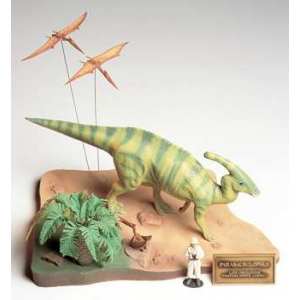 1/35 Диорама Паразауролофусы, три птеродактиля, один человек и дерево, подставка в виде ландшафта.(Parasaurolophus Diorama Set)