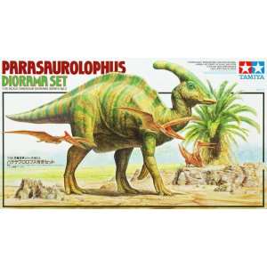 1/35 Диорама Паразауролофусы, три птеродактиля, один человек и дерево, подставка в виде ландшафта.(Parasaurolophus Diorama Set)