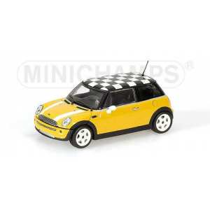 1/43 MINI ONE 2001 YELLOW WITH CHEQUERED ROOF FLAG