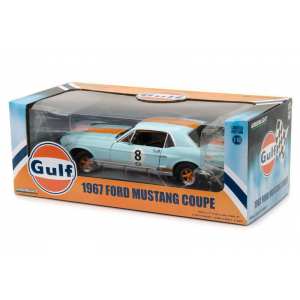 1/18 Ford Mustang Coupe Gulf Oil 1967 голубой с оранжевыми полосками